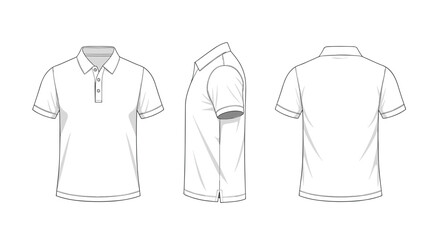 Naklejka premium Blank white polo shirt showing front, side, and back views for apparel design mockup