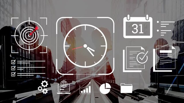 Business productivity concepts with images of people, clocks, calendars, and planning tools for effective time management and organization in the workplace Gluon.