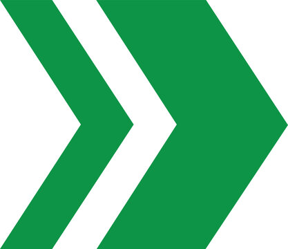 two green chevron arrows pointing right directional navigation forward progression symbol isolated background.