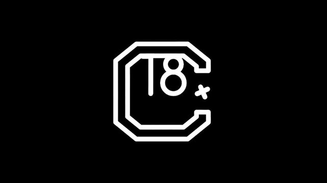 White outline of a stylized letter C with an 18 and person icon inside on black background