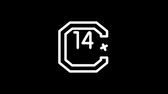 Minimalist white letter C with number 14 and cross symbol on black background