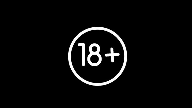 Simple white 18 plus age restriction symbol on a black background