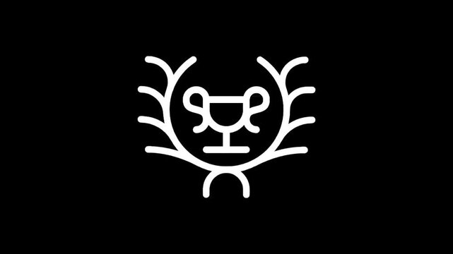 Minimalist white lion head with laurel wreath and trophy icon on black background