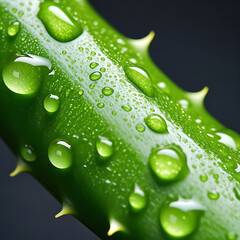 Close-up of green cactus with water droplets prickly isolated on a transparent background