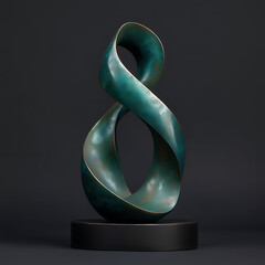 Green metallic sculpture on a black base abstract isolated on a transparent background