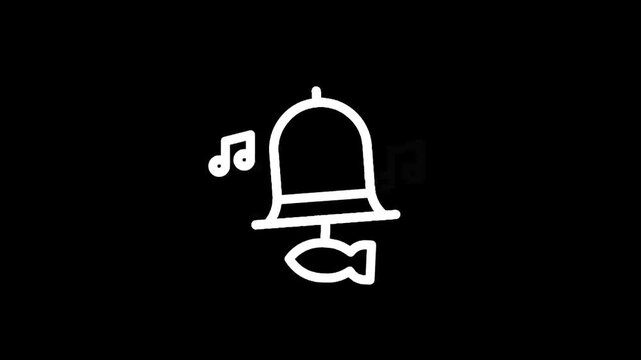 Whimsical bell with musical notes and a fish icon, representing sound and fun