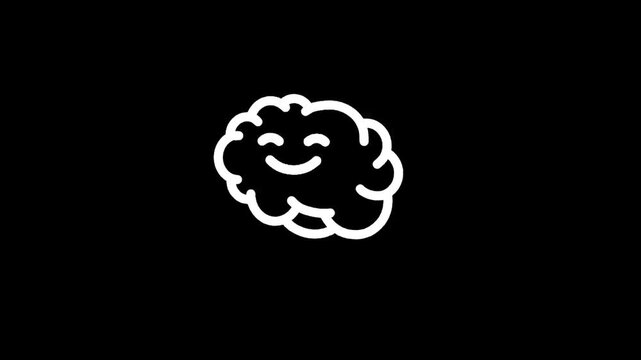 Happy cartoon brain icon with a smiling face on a black background