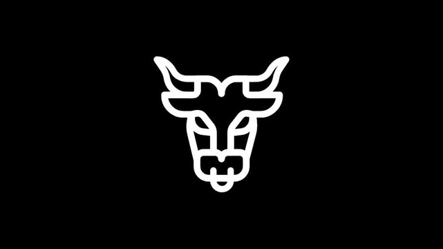 Minimalist white bull head icon with tongue sticking out on black background