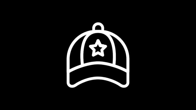 Simple white outline icon of a baseball cap with a star emblem on a black background