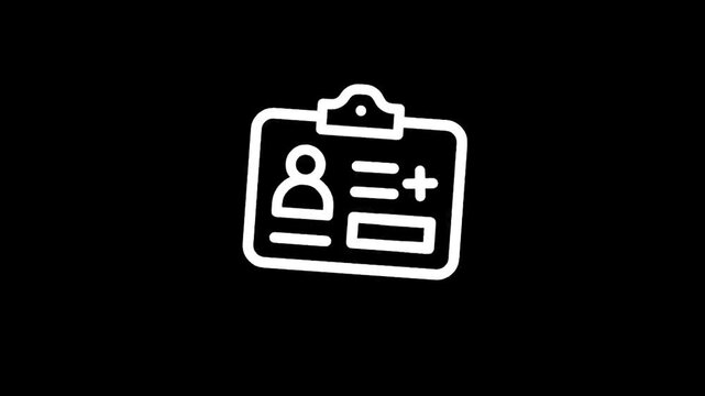 Simple line art icon representing a medical identification card on a black background