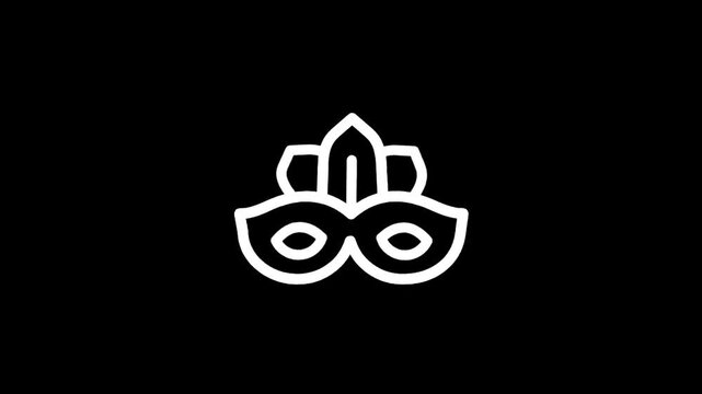 Elegant white masquerade mask icon with feathers on black background
