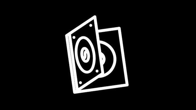 Simple white icon of a computer hard drive on a black background
