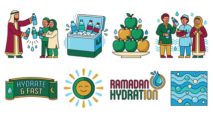 Fototapeta premium People fasting and hydrating during Ramadan with fruits and drinks in a cultural celebration
