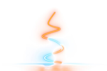 A glowing vertical spiral of neon light, transitioning from orange at the top to blue at the bottom.