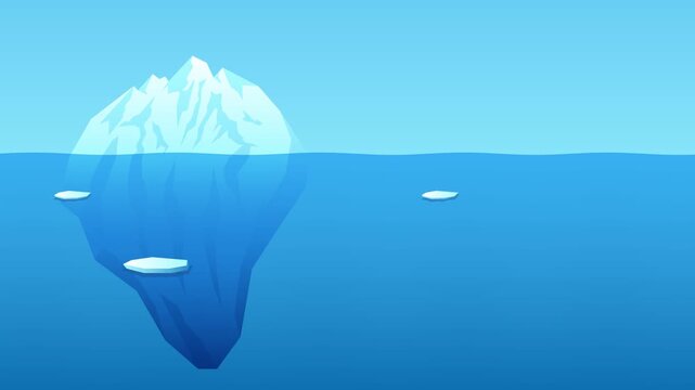 Looping motion graphic of an iceberg floating in the ocean, symbolizing hidden danger, subconscious mind, and unseen risks beneath the surface.