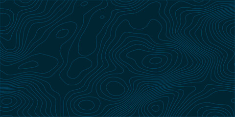 Minimal abstract topographic contour line pattern on dark navy blue background, featuring flowing white elevation lines that illustrate terrain maps and modern geographic design. © Hasan