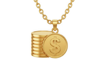 Premium 3D Gold Dollar Pendant Necklace with Stacked Coins &ndash; Wealth Growth, Banking, Investment, Luxury Finance and Money Saving Concept
