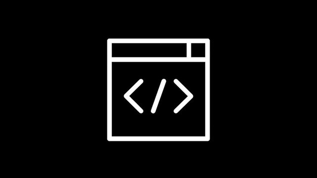 Simple white code icon on a black background representing programming and web development