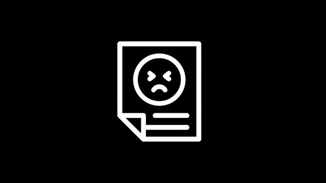 Simple line art icon of a document with a mischievous smiley face and text lines