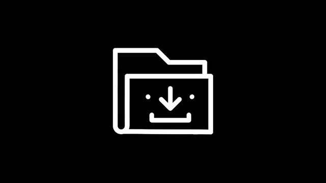 Simple white folder icon with a download arrow inside on black background