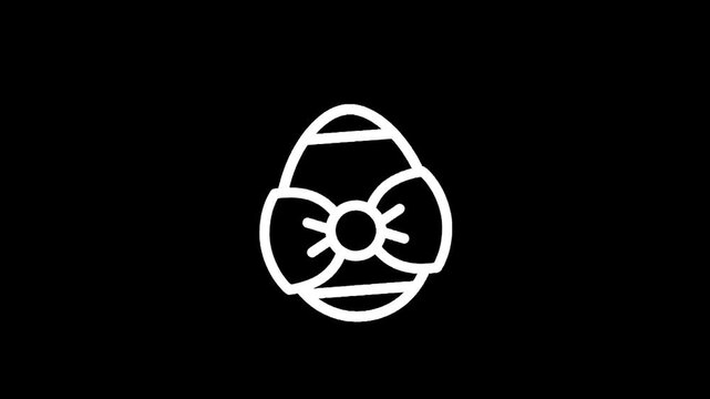 Simple white line art of an Easter egg with a bow tie on a black background