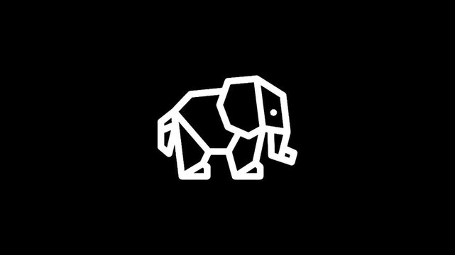 Geometric white elephant logo on a black background, abstract and modern design