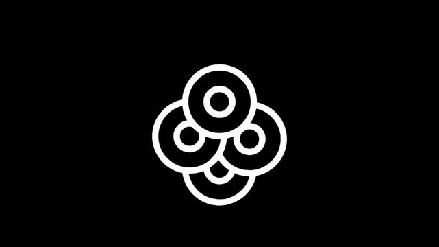 Abstract white concentric circles arranged in a cluster on a black background