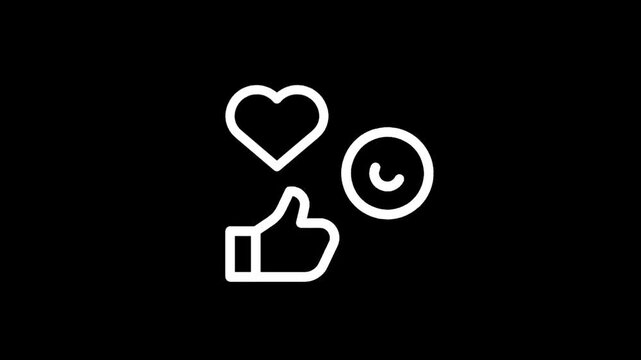 Social media icons: like, heart, and smiley face on a black background