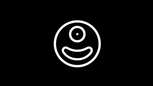 Simple white cyclops emoji icon with a smiling mouth on a black background