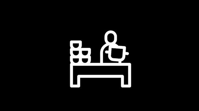Simple line icon of a person serving food at a counter with bowls and a pot