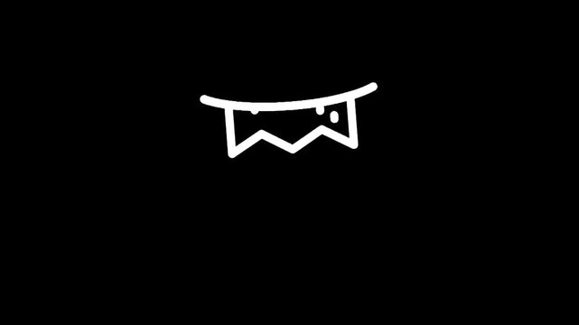 Simple white line drawing of a festive garland with jagged edges on a black background