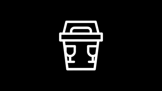 Fragile item disposal bin icon with a wine glass symbol on a black background