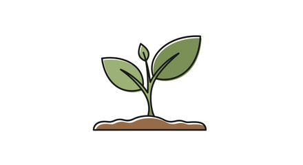 Simple line art illustration of a young green plant with leaves growing from the soil.