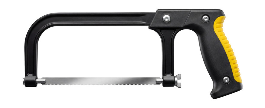 Compact mini hacksaw with a pistol grip handle and a 32 TPI blade.