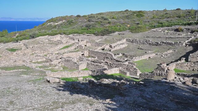 Wide view of ancient Kamiros ruins on Rhodes island in Greece
