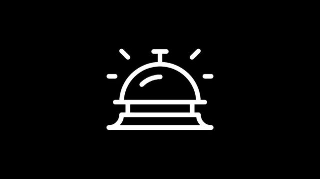 Simple white line icon of a hotel reception bell on a black background