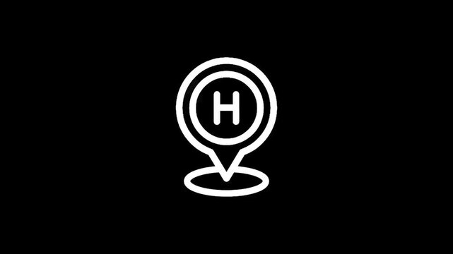 Simple white helicopter landing pad icon with letter H on black background