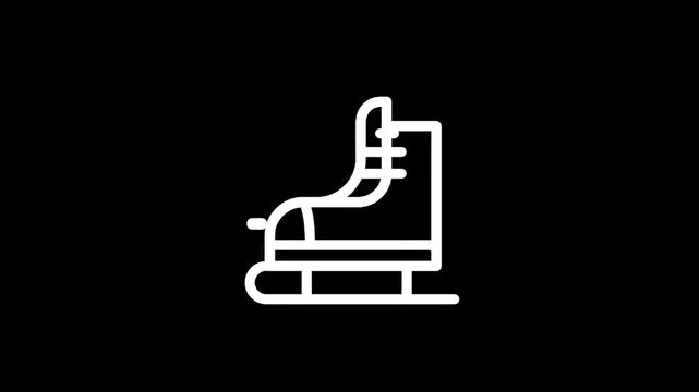 Simple white line art icon of an ice skate on a black background