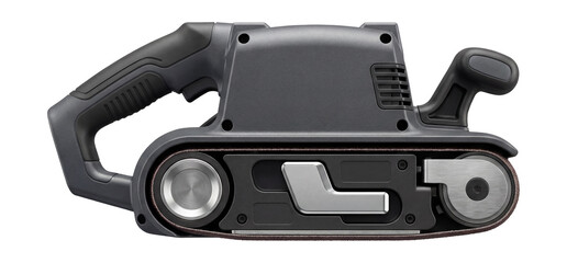 Portable belt sander with a quick-release belt change lever.