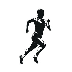 Fototapeta premium Run, running woman, isolated vector silhouette. ink drawing. Side view. Athletics, track and field female athlete