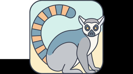 Illustration of a ring-tailed lemur in a rounded rectangle with geometric coloring © Sendal
