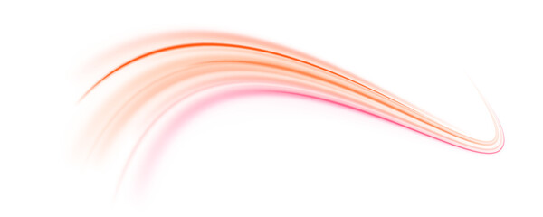 Orange and red neon streaks spiral through abstract black space. Motion trails create depth and speed illusions. Ideal for futuristic vector graphics. PNG © MEDUZA