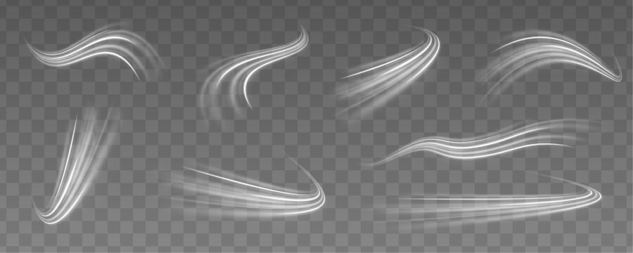 White neon streaks shoot across futuristic city highways. Motion lines convey acceleration and energy flow. Perfect vector PNG for cyber designs.