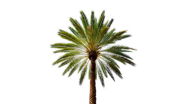 Single date palm tree isolated on white background