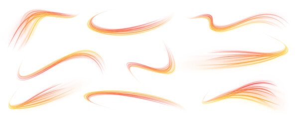 Red and orange light trails blaze across a black background. Dynamic spiral sparks convey acceleration and energy flow. Transparent PNG ideal for sci-fi and tech projects. PNG © MEDUZA
