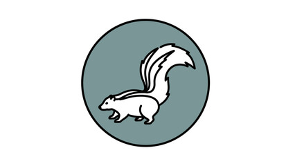Obraz premium A skunk illustration enclosed in a teal circle on white background. Black outlines used