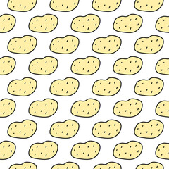 Obraz premium Cute seamless pattern with doodle raw potatoes on white background.