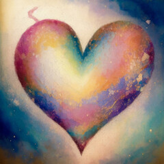 Whimsical illustration of a magical heart, painted with pastel colors