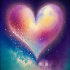 Whimsical illustration of a magical heart, painted with pastel colors