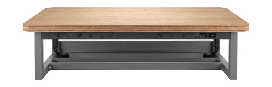Workbench with a power strip and USB charging ports.